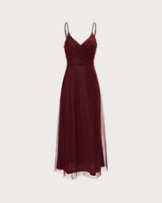 Dahlia | V Neck Wrap Fit Mesh Maxi Dress