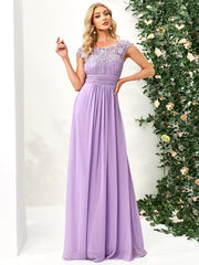 Elara | Lace Cap Sleeve Maxi Bridesmaid Dress Mother of the Bride Outfits