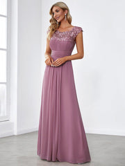 Elara | Lace Cap Sleeve Maxi Bridesmaid Dress Mother of the Bride Outfits