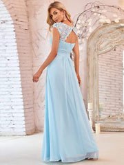 Elara | Lace Cap Sleeve Maxi Bridesmaid Dress Mother of the Bride Outfits