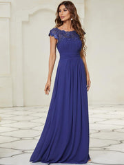Elara | Lace Cap Sleeve Maxi Bridesmaid Dress Mother of the Bride Outfits