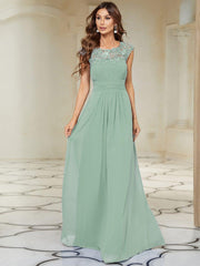 Elara | Lace Cap Sleeve Maxi Bridesmaid Dress Mother of the Bride Outfits