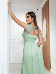 Elara | Lace Cap Sleeve Maxi Bridesmaid Dress Mother of the Bride Outfits