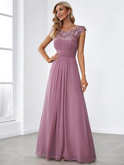Elara | Lace Cap Sleeve Maxi Bridesmaid Dress Mother of the Bride Outfits