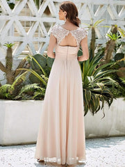 Elara | Lace Cap Sleeve Maxi Bridesmaid Dress Mother of the Bride Outfits
