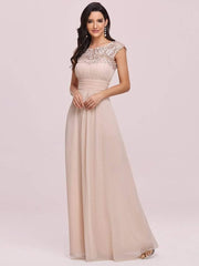 Elara | Lace Cap Sleeve Maxi Bridesmaid Dress Mother of the Bride Outfits