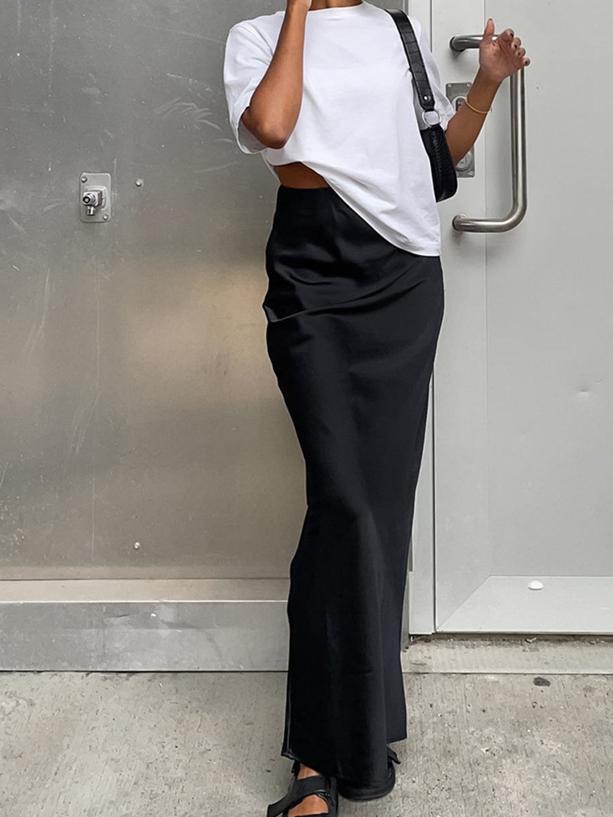 Eloise | Utility Fit Satin Maxi Skirt