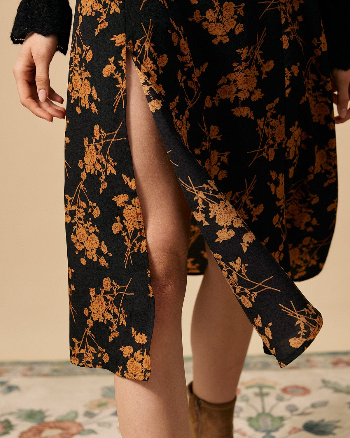 Estella | High Waist Floral Side Slit A-Line Maxi Skirt