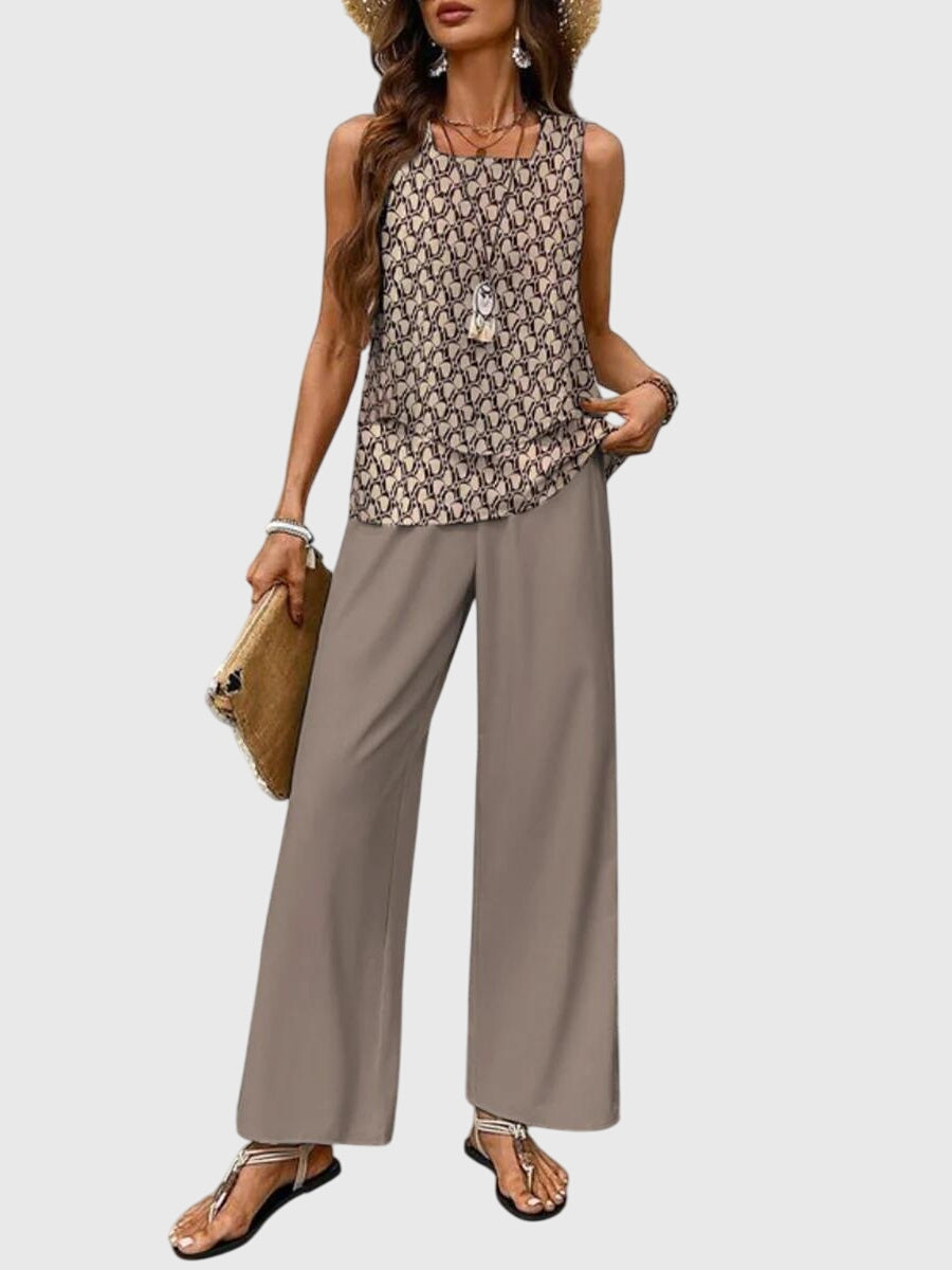 Estella | Relaxed Fit Printed Square Neck Two-Piece Set