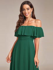 Estelle | Off-Shoulder Ruffle Bridesmaid Dress with Thigh Split