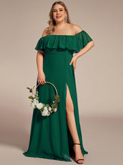 Estelle | Off-Shoulder Ruffle Bridesmaid Dress with Thigh Split