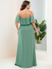Estelle | Off-Shoulder Ruffle Bridesmaid Dress with Thigh Split