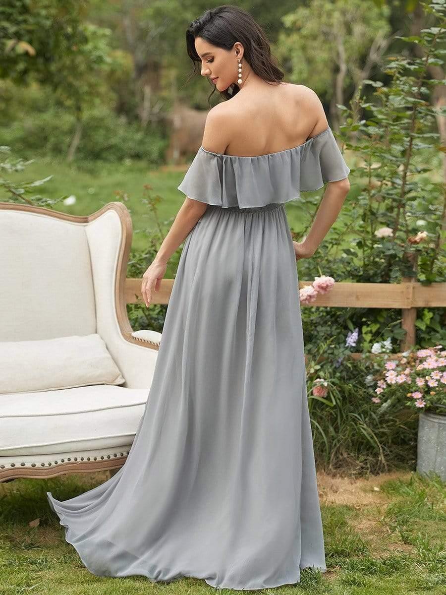 Estelle | Off-Shoulder Ruffle Bridesmaid Dress with Thigh Split