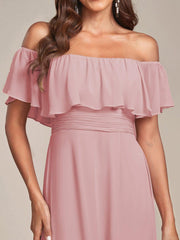 Estelle | Off-Shoulder Ruffle Bridesmaid Dress with Thigh Split