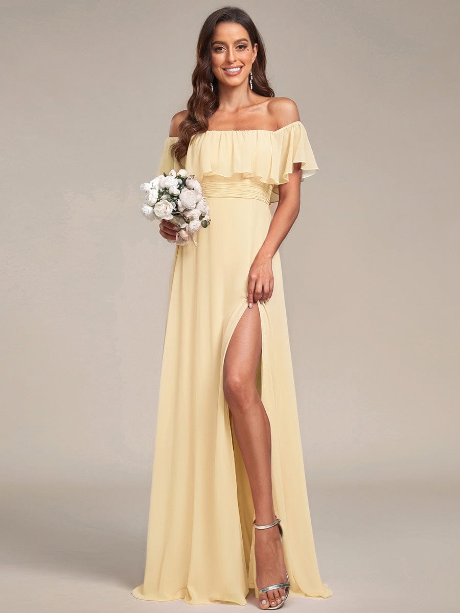 Estelle | Off-Shoulder Ruffle Bridesmaid Dress with Thigh Split