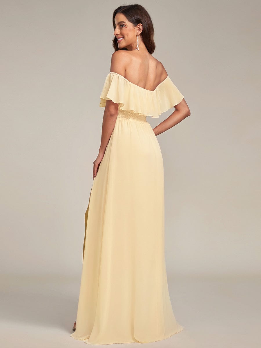 Estelle | Off-Shoulder Ruffle Bridesmaid Dress with Thigh Split