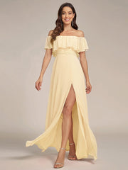 Estelle | Off-Shoulder Ruffle Bridesmaid Dress with Thigh Split