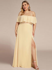 Estelle | Off-Shoulder Ruffle Bridesmaid Dress with Thigh Split
