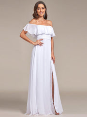 Estelle | Off-Shoulder Ruffle Bridesmaid Dress with Thigh Split