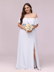 Estelle | Off-Shoulder Ruffle Bridesmaid Dress with Thigh Split