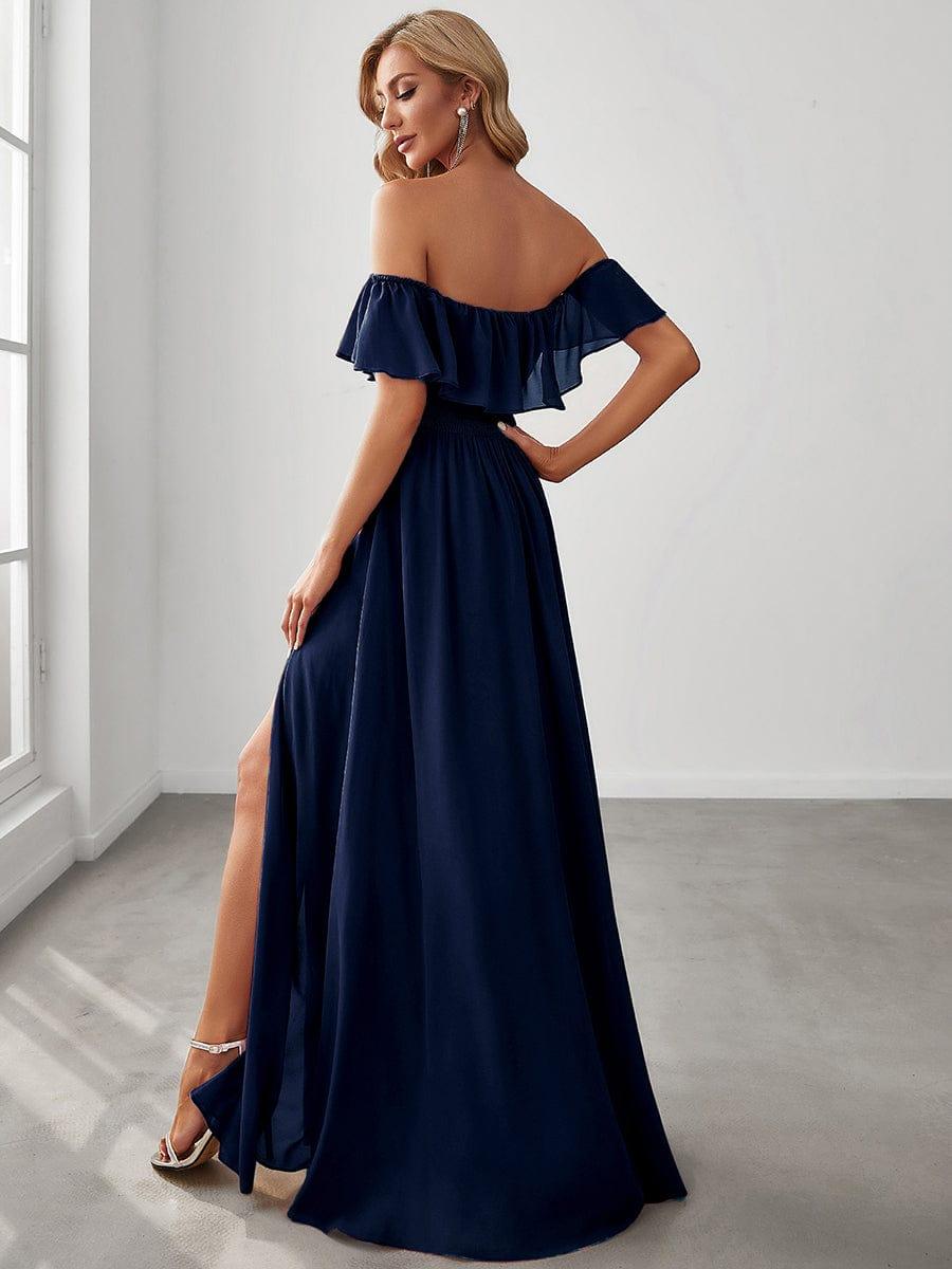 Estelle | Off-Shoulder Ruffle Bridesmaid Dress with Thigh Split