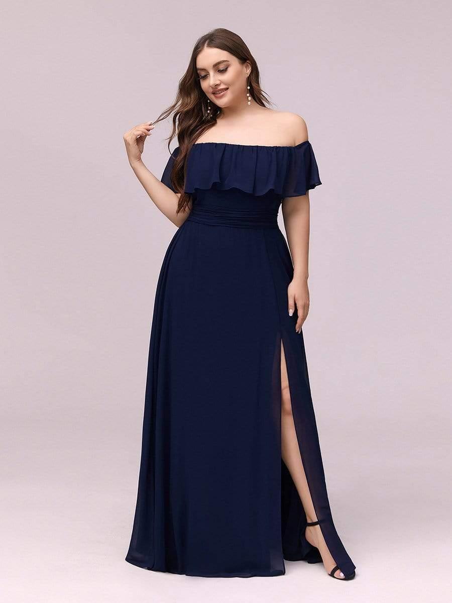 Estelle | Off-Shoulder Ruffle Bridesmaid Dress with Thigh Split