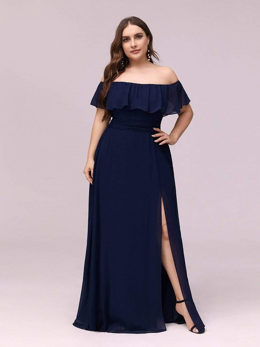 Estelle | Off-Shoulder Ruffle Bridesmaid Dress with Thigh Split