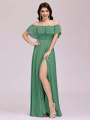 Estelle | Off-Shoulder Ruffle Bridesmaid Dress with Thigh Split