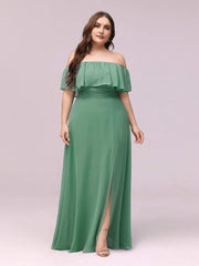 Estelle | Off-Shoulder Ruffle Bridesmaid Dress with Thigh Split