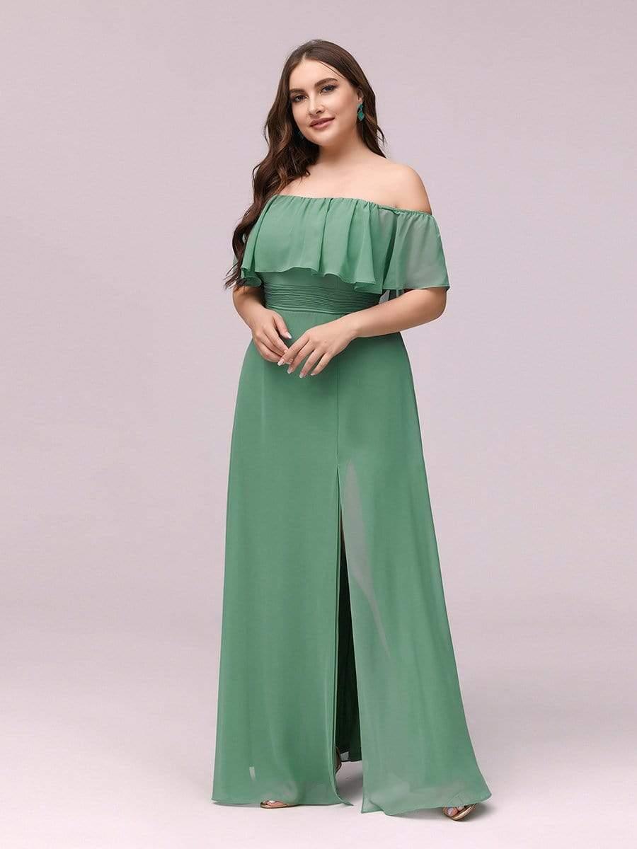 Estelle | Off-Shoulder Ruffle Bridesmaid Dress with Thigh Split