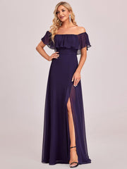 Estelle | Off-Shoulder Ruffle Bridesmaid Dress with Thigh Split