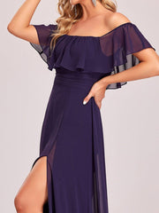 Estelle | Off-Shoulder Ruffle Bridesmaid Dress with Thigh Split