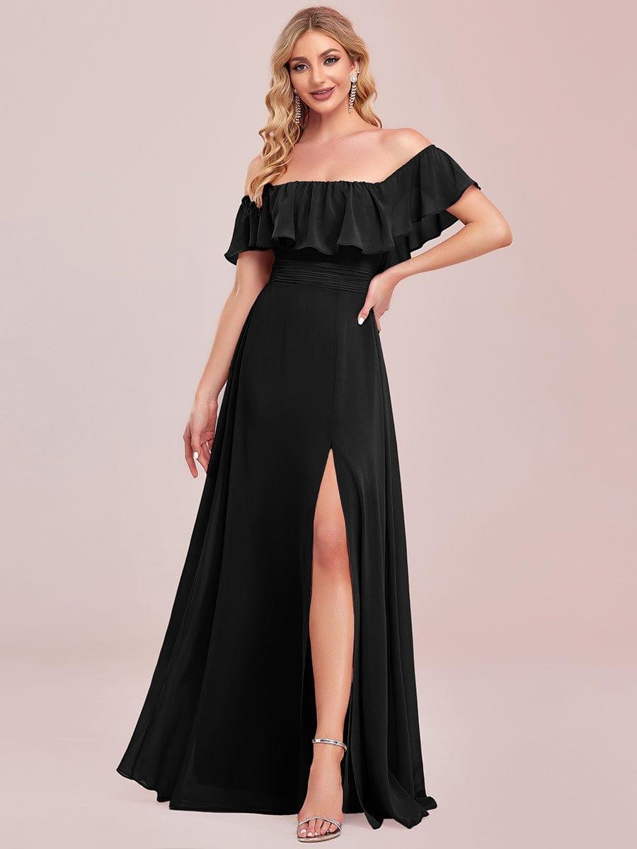 Estelle | Off-Shoulder Ruffle Bridesmaid Dress with Thigh Split