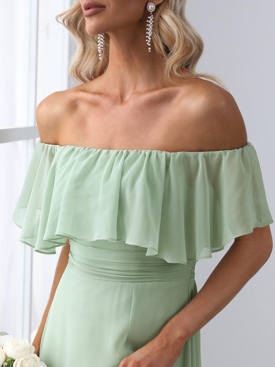 Estelle | Off-Shoulder Ruffle Bridesmaid Dress with Thigh Split