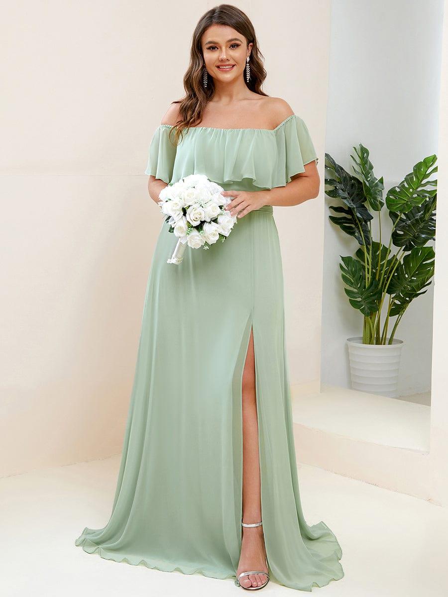 Estelle | Off-Shoulder Ruffle Bridesmaid Dress with Thigh Split