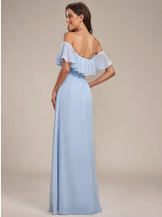 Estelle | Off-Shoulder Ruffle Bridesmaid Dress with Thigh Split