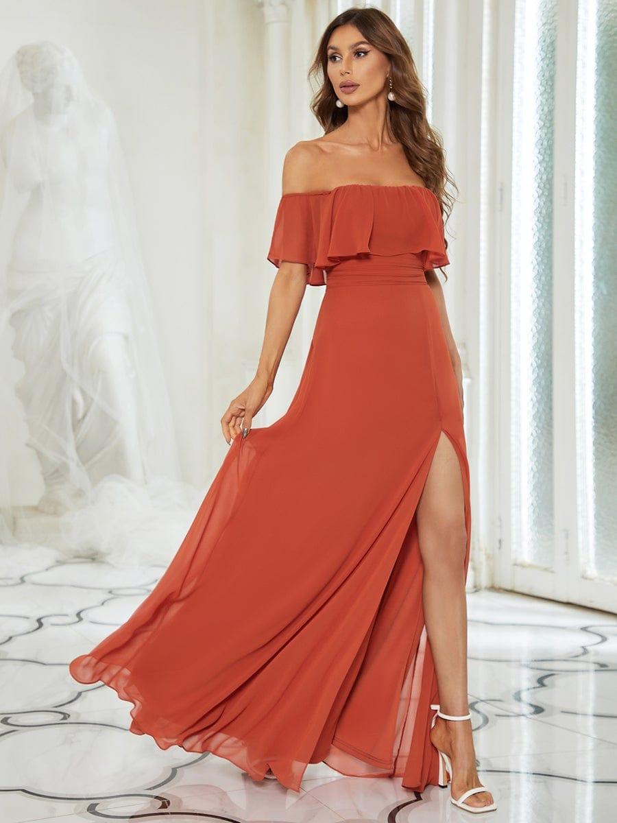 Estelle | Off-Shoulder Ruffle Bridesmaid Dress with Thigh Split