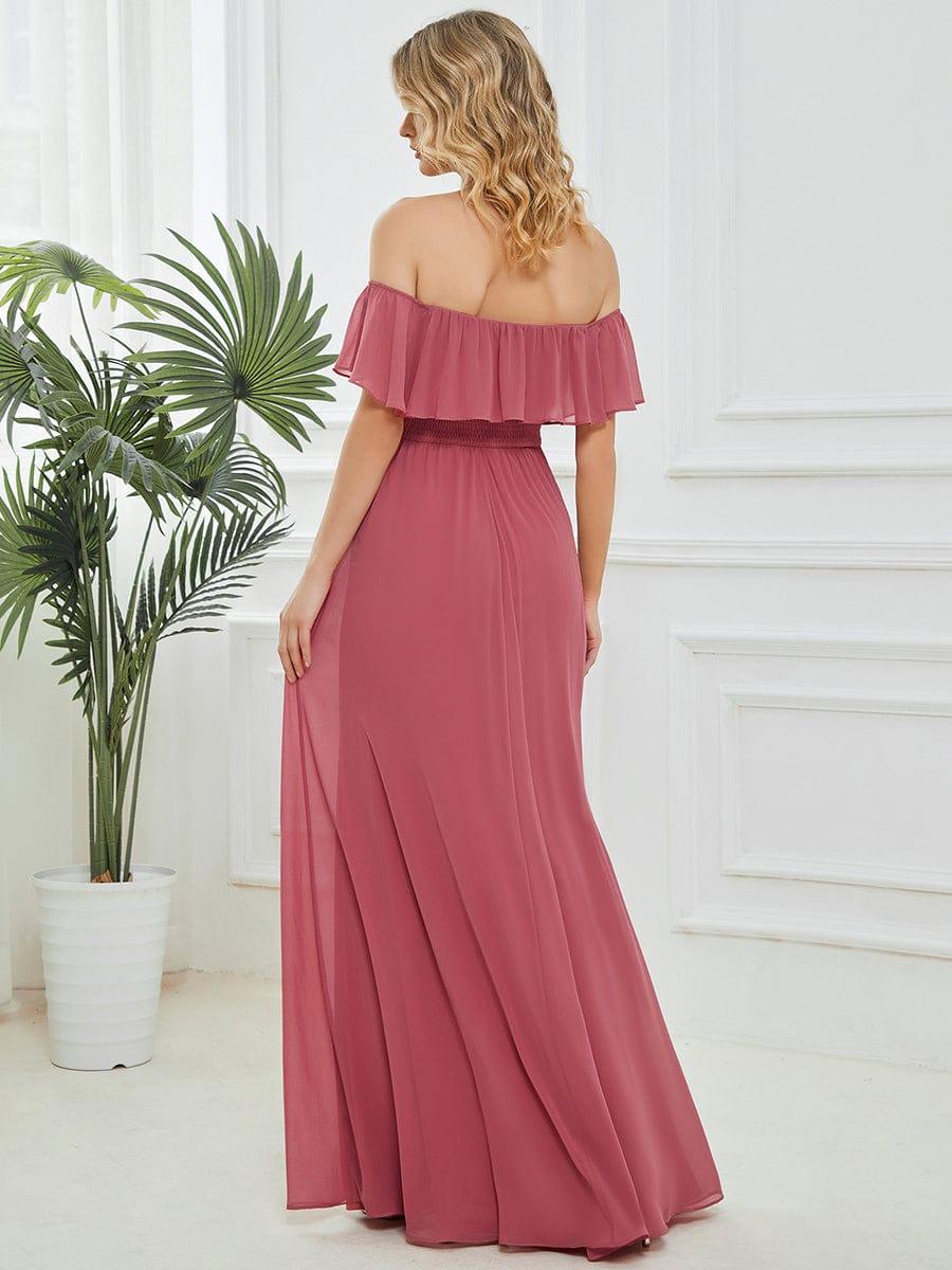 Estelle | Off-Shoulder Ruffle Bridesmaid Dress with Thigh Split