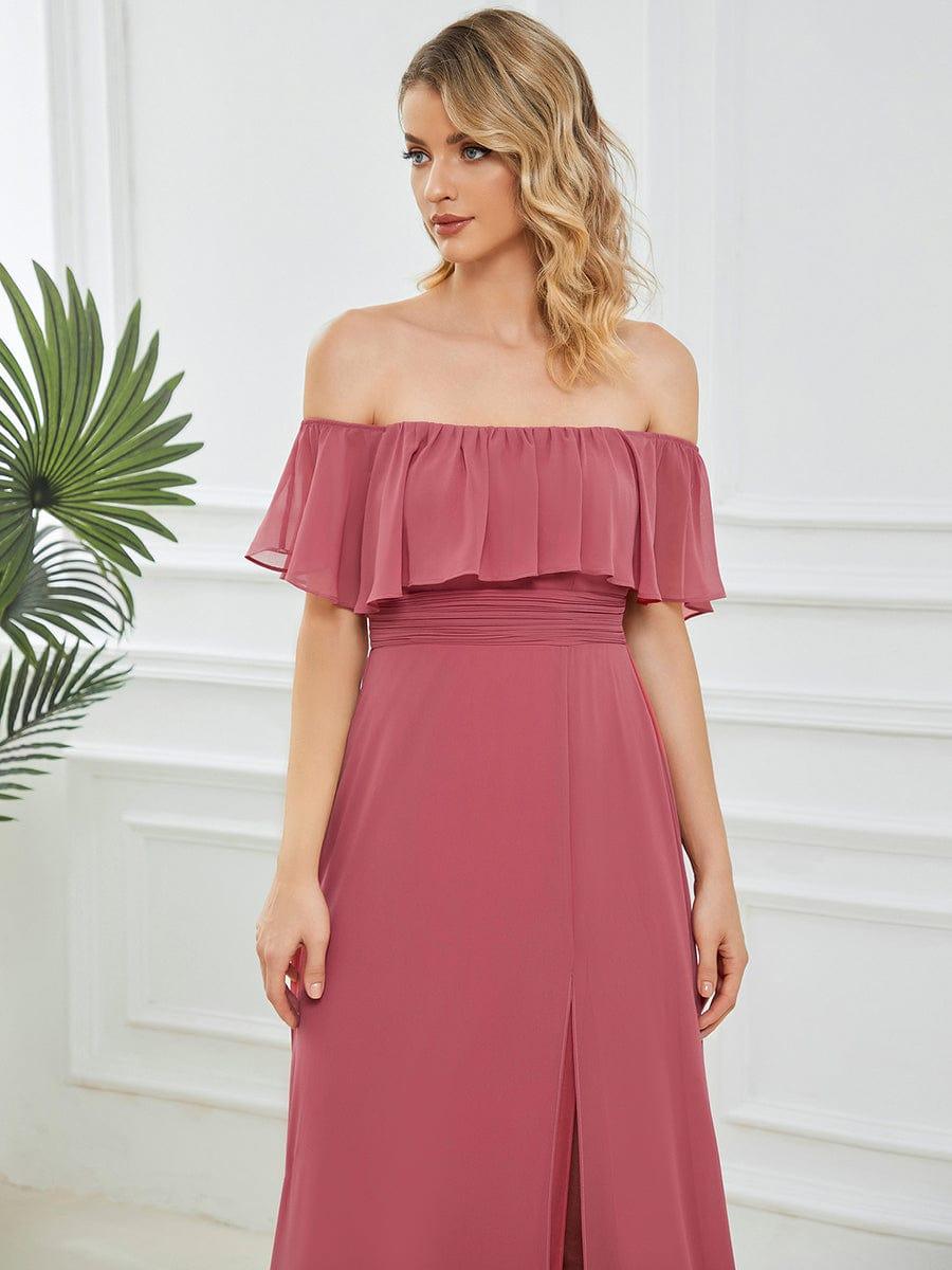 Estelle | Off-Shoulder Ruffle Bridesmaid Dress with Thigh Split
