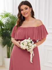 Estelle | Off-Shoulder Ruffle Bridesmaid Dress with Thigh Split