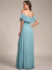 Estelle | Off-Shoulder Ruffle Bridesmaid Dress with Thigh Split