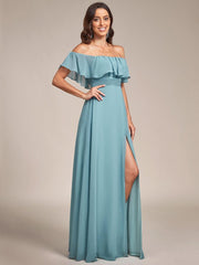 Estelle | Off-Shoulder Ruffle Bridesmaid Dress with Thigh Split