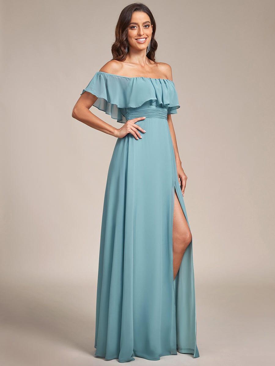 Estelle | Off-Shoulder Ruffle Bridesmaid Dress with Thigh Split