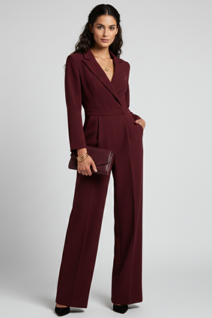 Evelyn | Tailored Wrap-Front Wide-Leg Jumpsuit