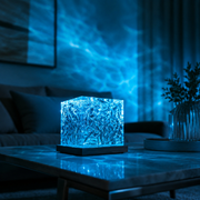 Evergreen Coastal Glass Table Lamp with Rotating Ripple Light – Ideal for Bedroom or Lounge