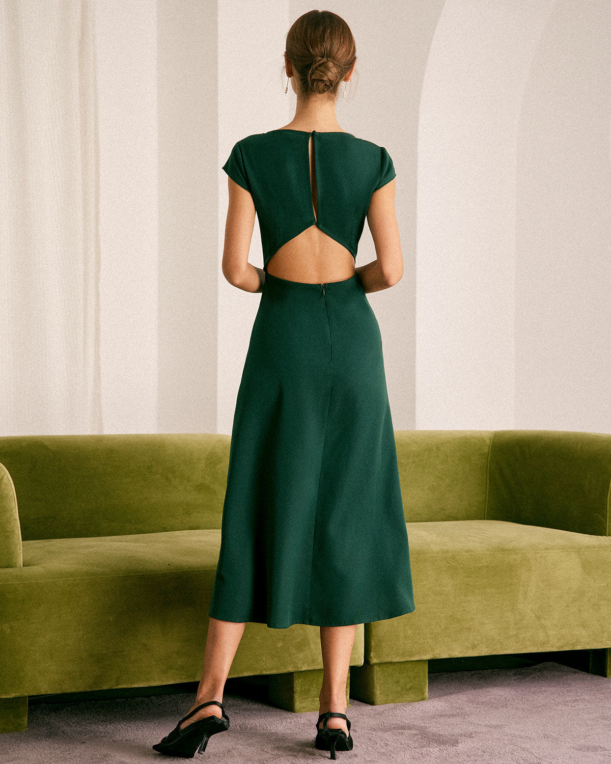 Faith | Fitted Backless Boat Neck Midi Dress