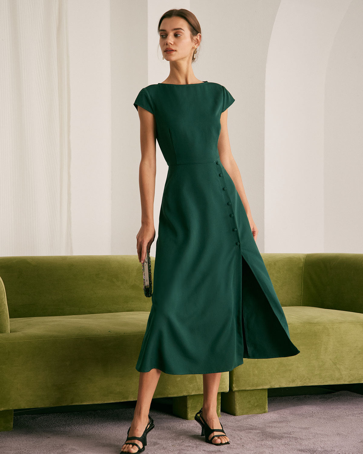 Faith | Fitted Backless Boat Neck Midi Dress