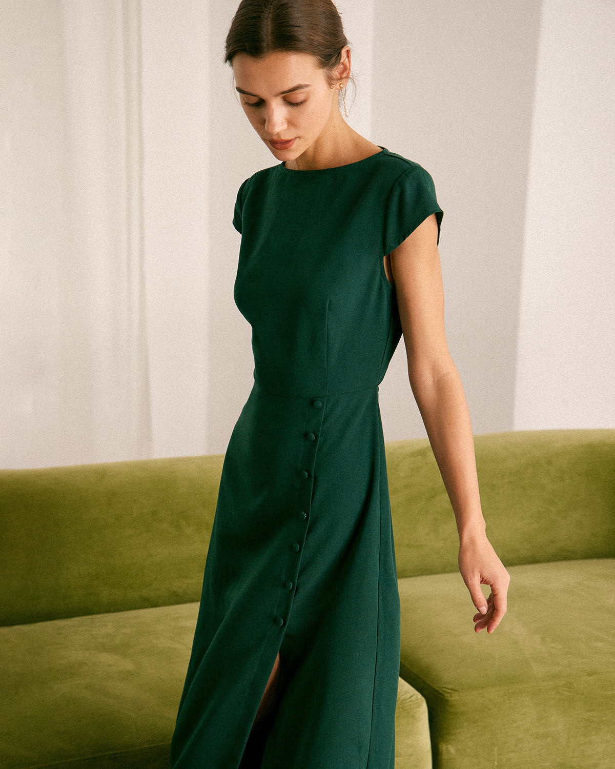 Faith | Fitted Backless Boat Neck Midi Dress
