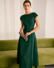 Faith | Fitted Backless Boat Neck Midi Dress