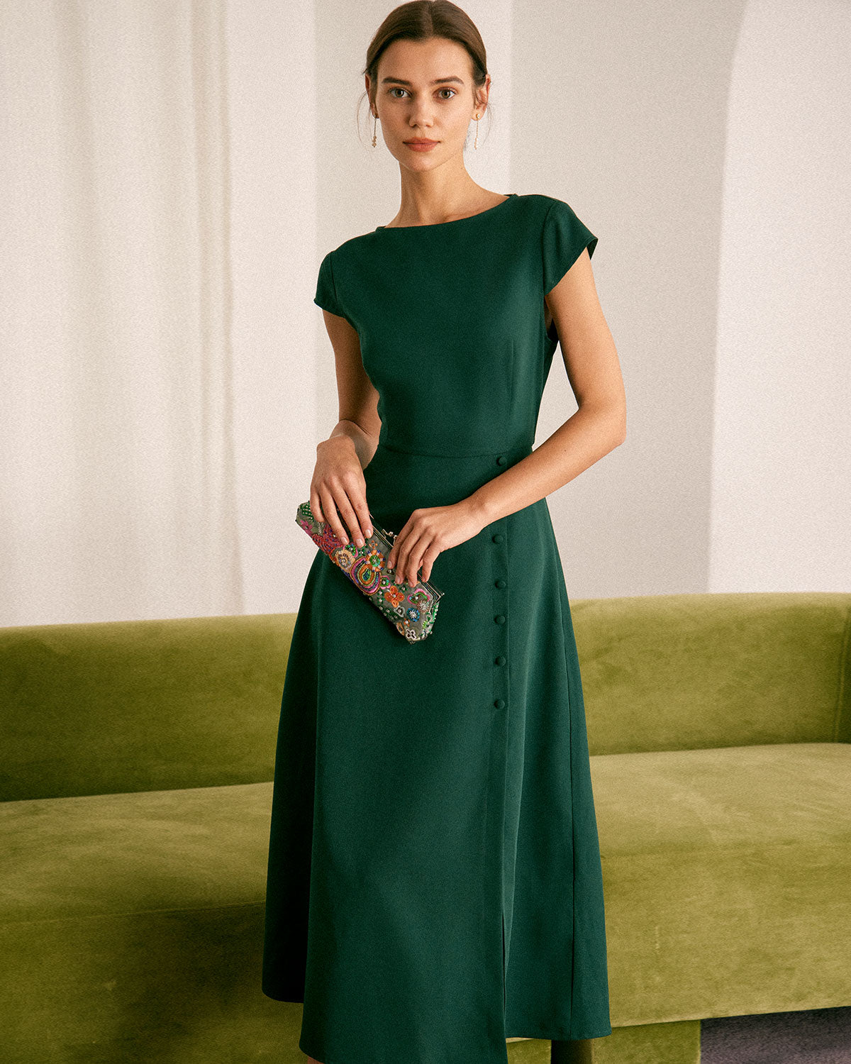 Faith | Fitted Backless Boat Neck Midi Dress